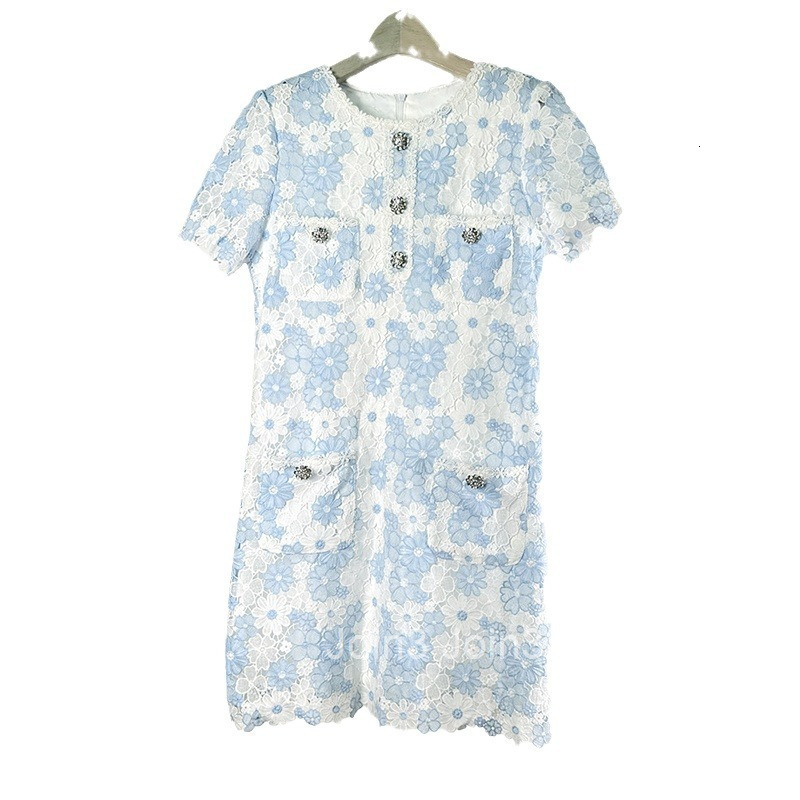 Summer New Fashionable Socialite Elegant Youthful Sleeve Dress French Round Neck Design Short Dress