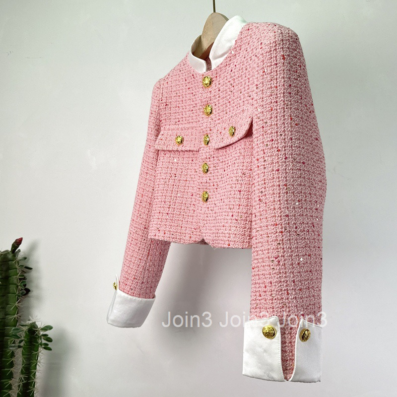 Autumn and Winter New Style Celebrity Royal Sister Small Fragrant Coat Short Goddess Net Red Single breasted Standing Neck Long Sleeve Coat