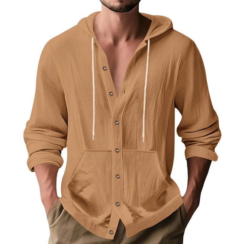 Mens Hoodie linen vintage spring and autumn shirt Casual loose long sleeve clothing High quality trendy mens clothing 250729