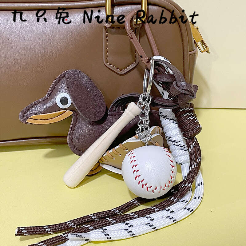 Korean Miu Baseball Chocolate Leather Dachshund Dog Plush Bag Pendant Car Hanging Ornament Backpack Ins Style Decoration