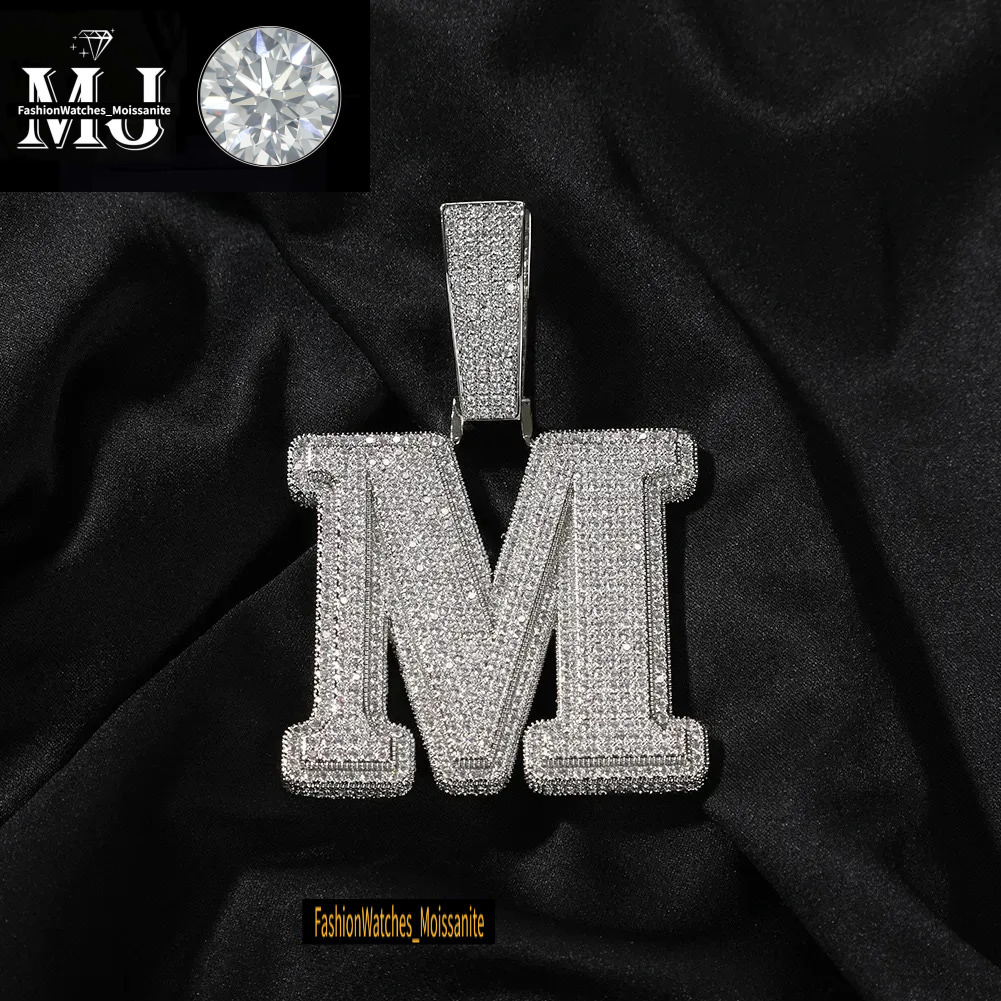 A-Z Sterg Sier Shiny Moissanite Letter Pendant with 3mm 24inch Rope Chain Jewelry for Men Women Nice Gift