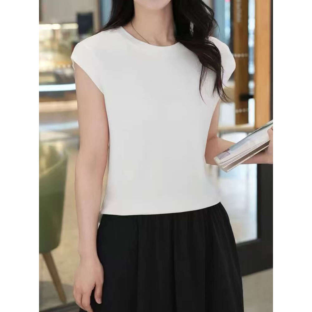 sxzy Short Sleeve T-Shirt Women with Small Flying Sleeves, 2025 New Fashionable Slimming Solid Color Top for Summer