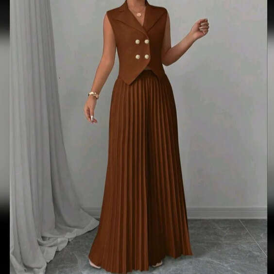 2025 European and American Cross-Border New Fashion Vest Pleated Skirt Pants Set Women's Clothing
