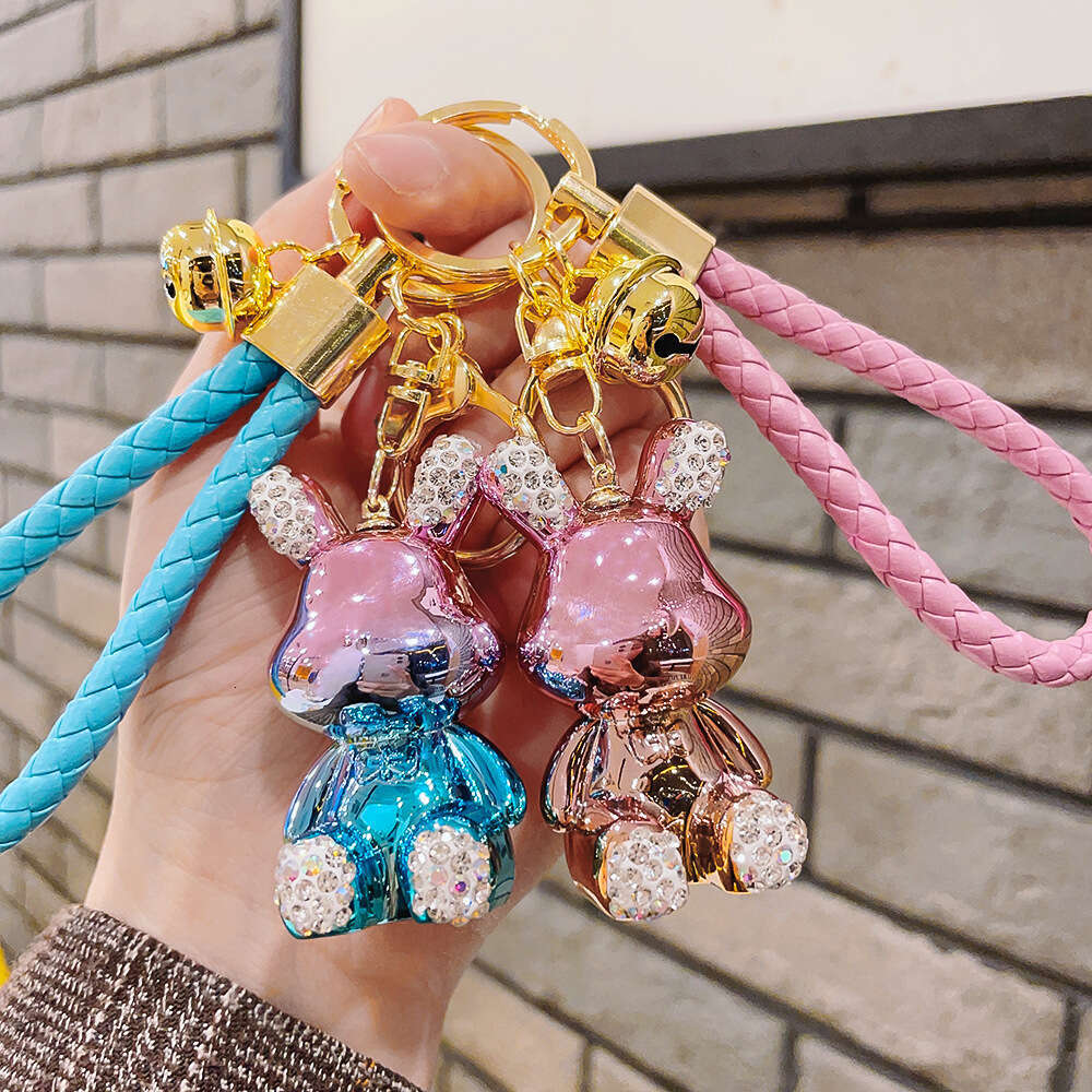 Exquisite Metallic Color Doll Electroplated Point Drill BV Braided Rope Bow Tie Rabbit Keychain Women's Bag Pendant Gift