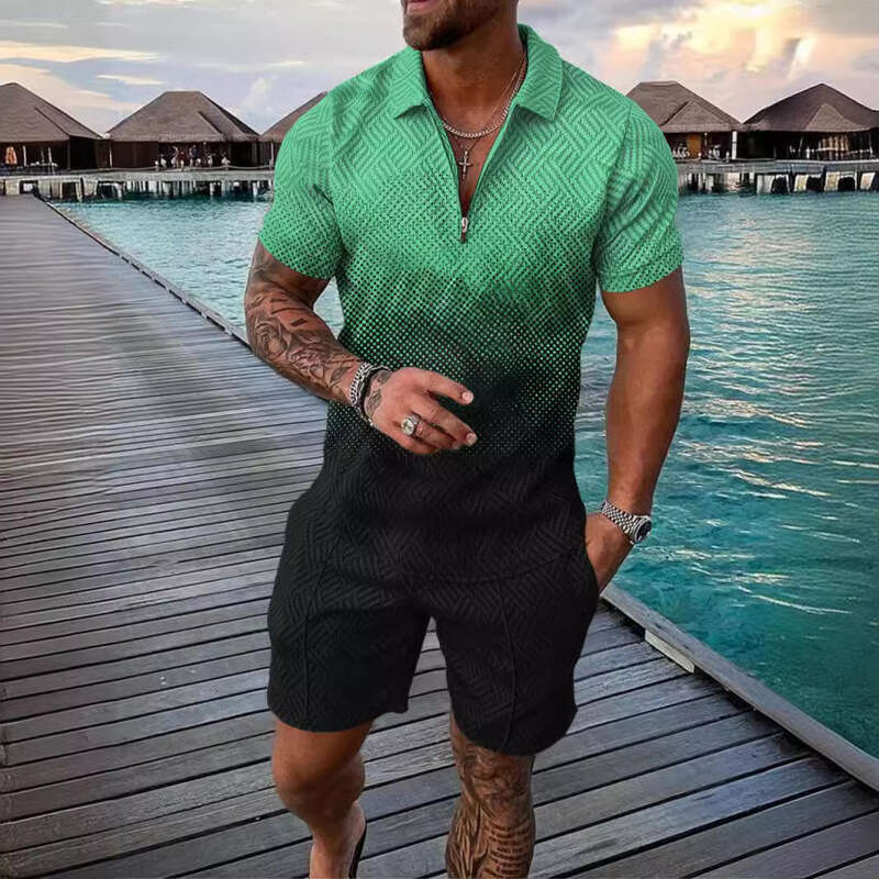 2025 Summer Cross-Border Hot-Selling European American Style Short-Sleeve and Shorts Two-Piece Sports Casual Men's Set