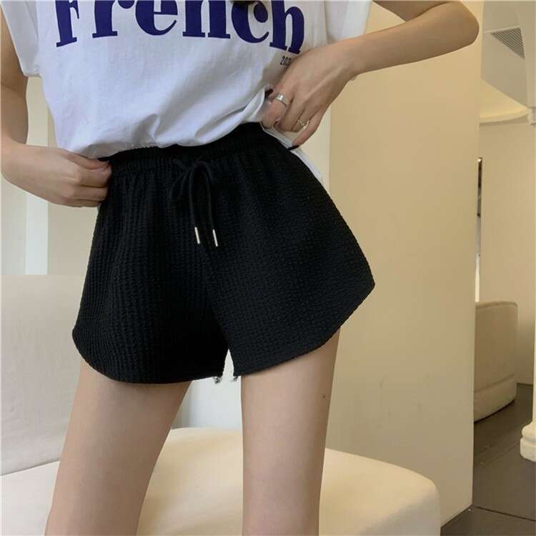 Designer T Shirt Women's Sports Shorts Waffle Casual Versatile Home A-Line Shorts Outdoor Drawstring New High Waist Slimming Shorts