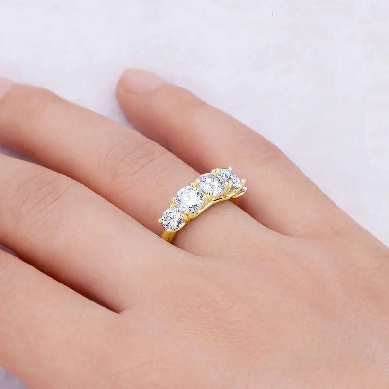 IOGOU D3.60CT vvs1 Full Engagement Ring for Women 925 Silver With 14k Gold Plated Five Stone Wedding Ring Gift 250729