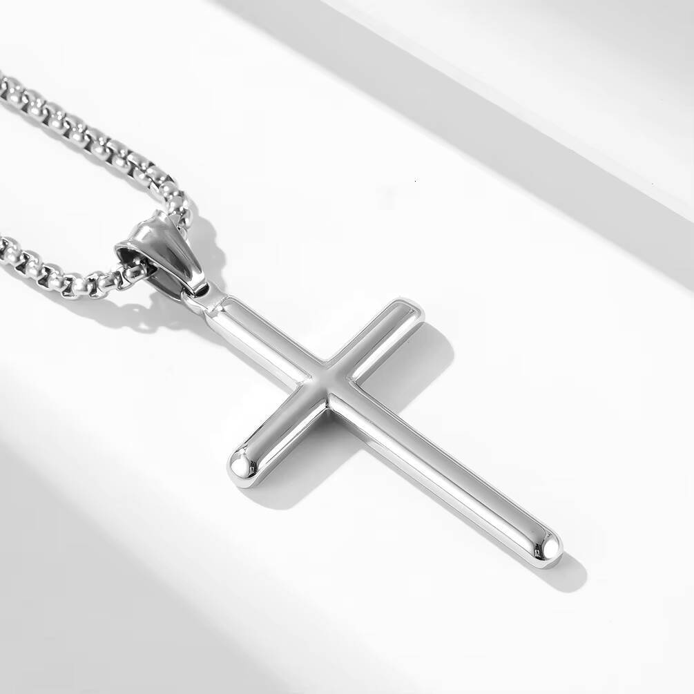 JY Fashion Minimalist Cylinder Stainless Steel Necklace 18k Gold Dainty Cross Necklace for Men Cross Necklace Women Jewelry
