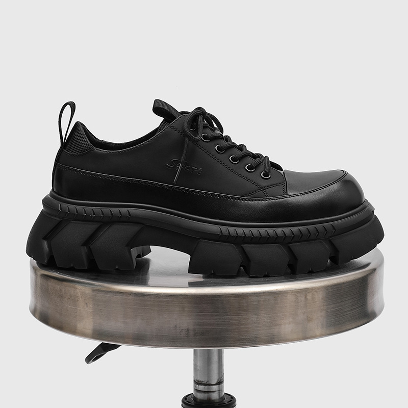 Casual Breathable Spring and Autumn New Men's British Style Business Formal Versatile Low-top Height-increasing Black Leather Shoes