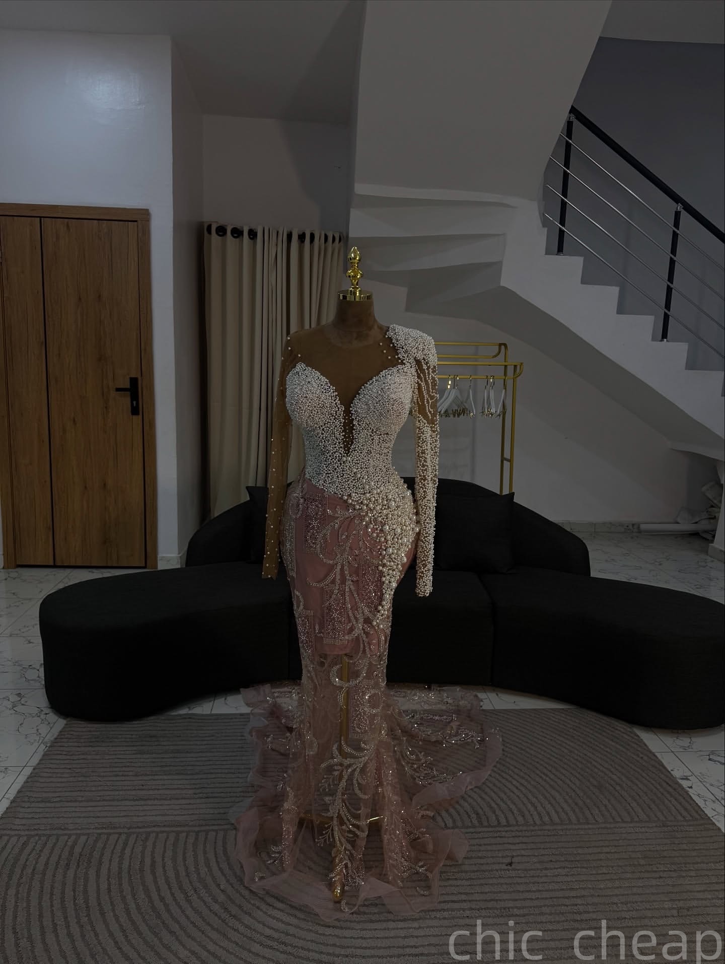Mermaid Pink Prom Dresses 2025 Pearls Sequined Lace Sparkly Evening Formal Party Second Birthday Engagement Gowns Plus Size Dress For Special Occasion
