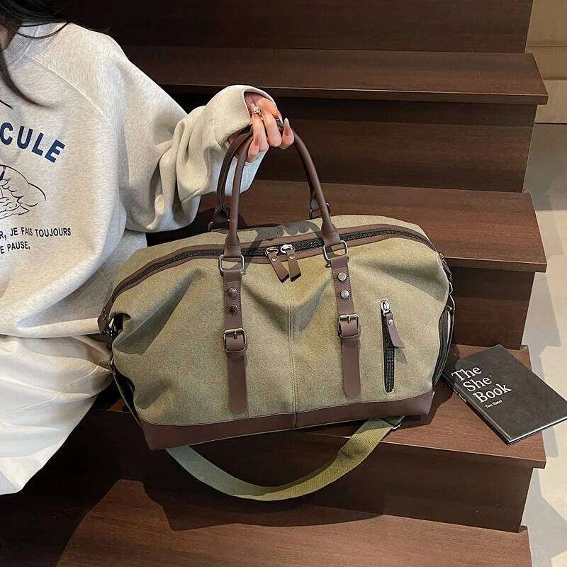 New Canvas Tote Men's Fashion Trendy Large Capacity Short-distance Travel Shoulder Lage Bag