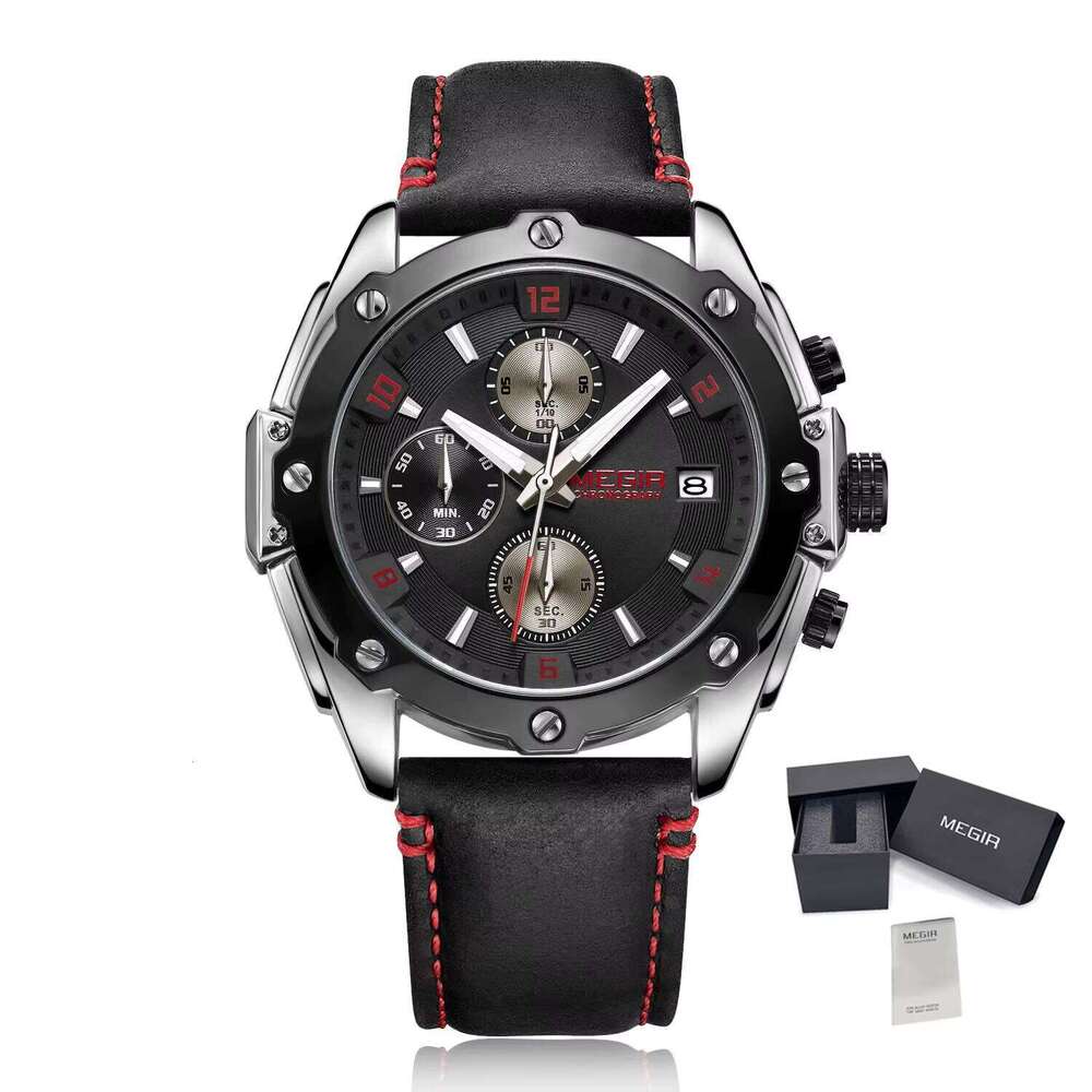 MEGIR Men's Chronograph Watch - Genuine Leather, Waterproof, Luminous, 45mm - Summer Hot Seller