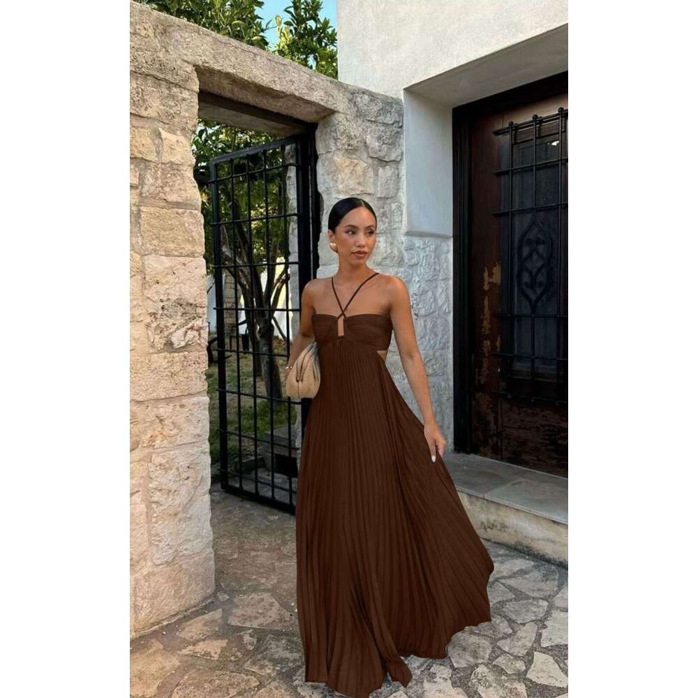 2025 Summer New European and American Cross-Border Trade Solid Color Strapless Pleated Sleeveless Camisole Dress In Stock