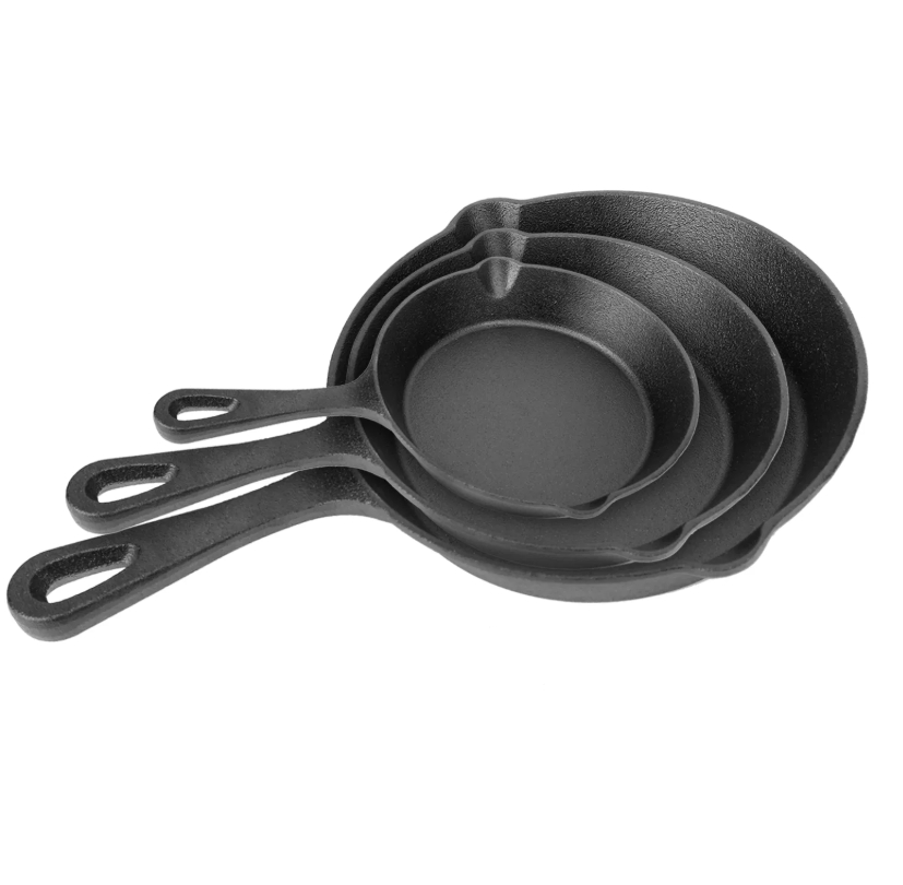 3Pcs Pre-Seasoned Cast Iron Skillet Set 6/8/10in Non-Stick Oven Safe Cookware Heat-Resistant Frying Pan