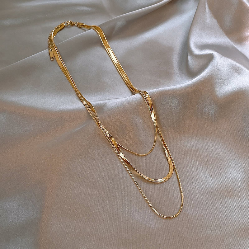 Gold Multi-layer Stacked Snake Bone Necklace for Women, High-end Niche Collar Chain, 2025 New Clavicle Chain Accessory Jewelry for Women