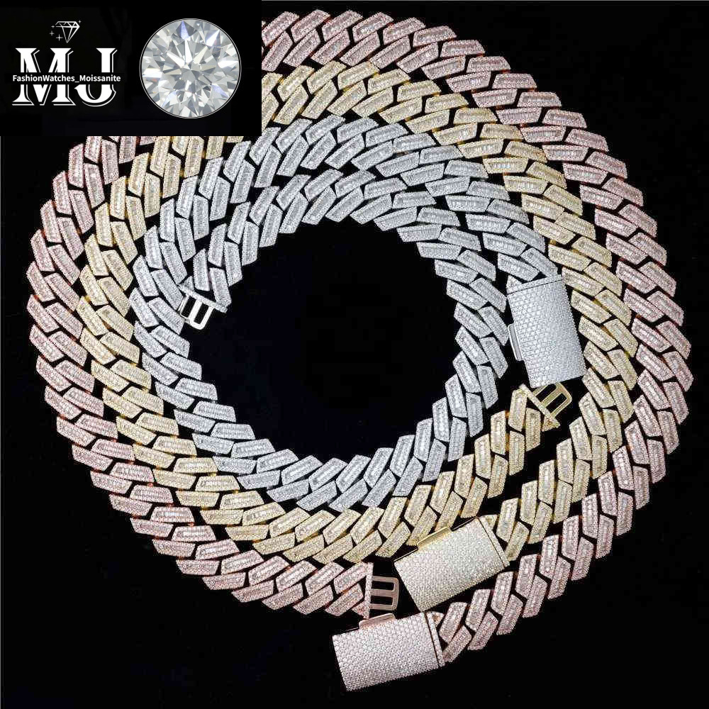18mm Moissanite Iced Out Dia Gold Chain Necklace Real 14k White Miami Cuban