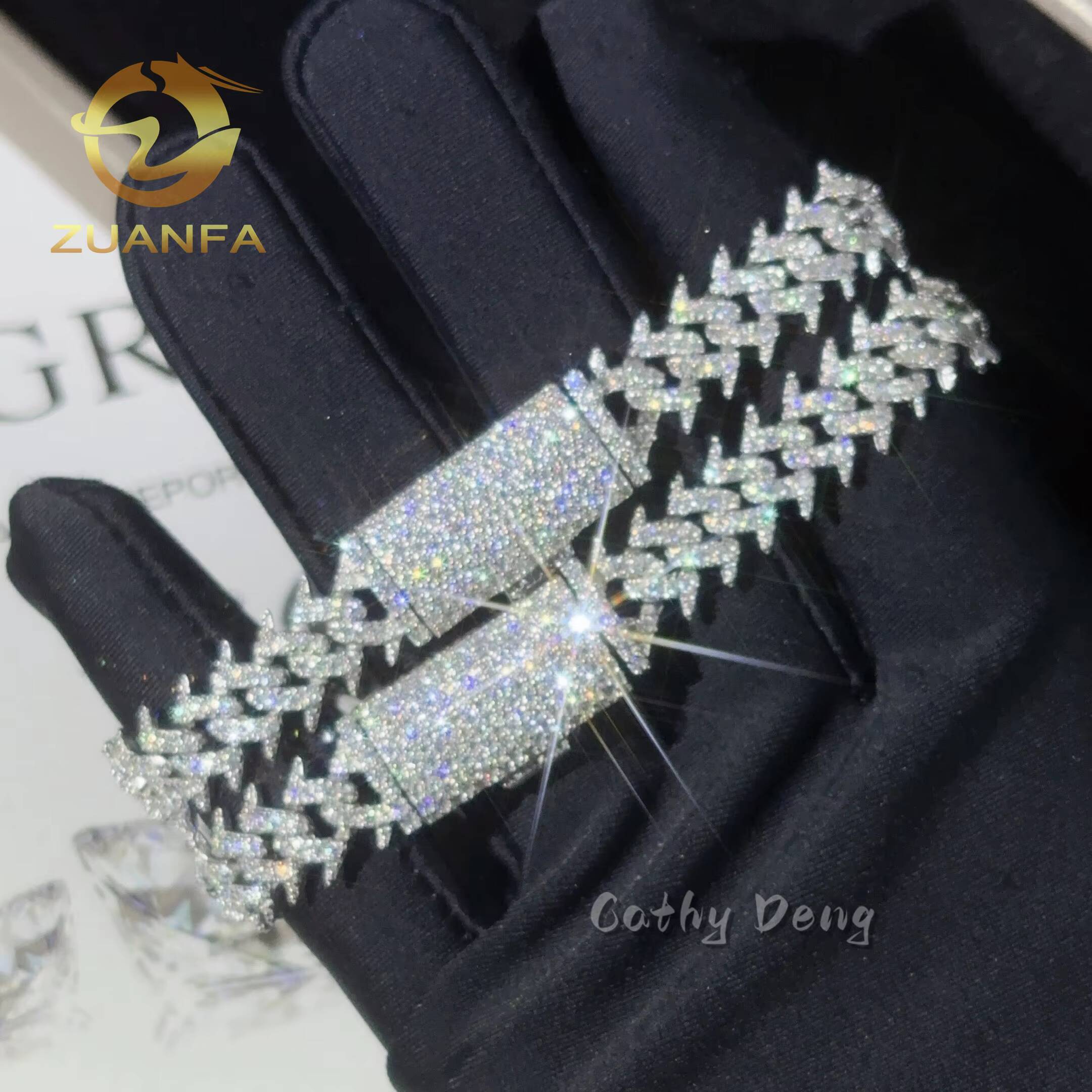 925 Silver Zuanfa Hip Hop Jewelry 10mm Thorn Cuban Link Chain VVS Moissanite Fashion Men Cuban Bracelet Hip Hop Chain