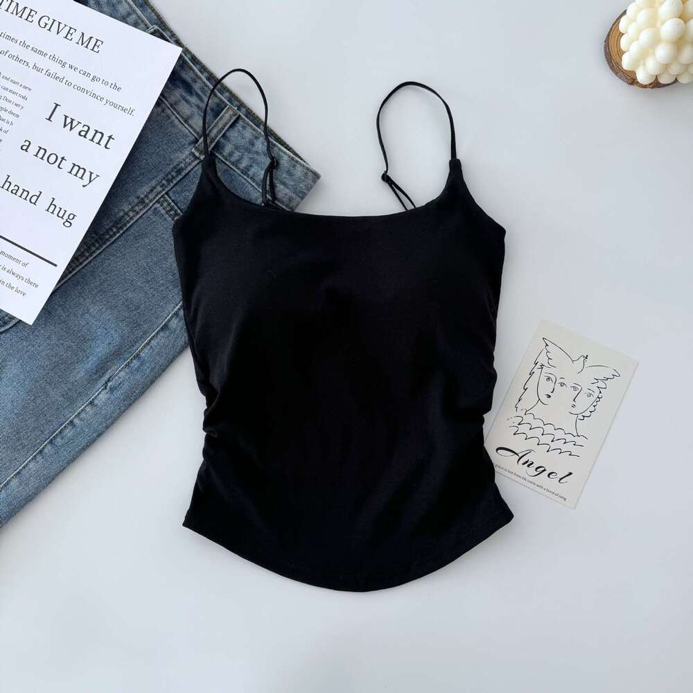 Designer T Shirt Pure Desire Style Sweet And Spicy Design Pleated Camisole With Chest Pad For Women, One-Piece Cup, Inner And Outer Wear, Beautiful Ba
