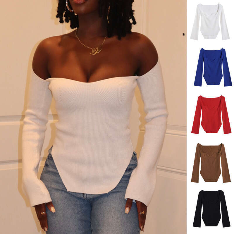 Autumn Winter Elastic Off-Shoulder Base Knit Sweater Women's Top B5