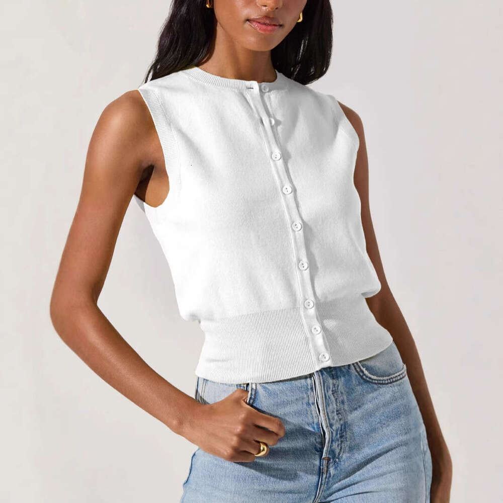 Summer New Knitted Women's Sexy Sleeveless Outerwear Button Vest Tank Top For Women B5