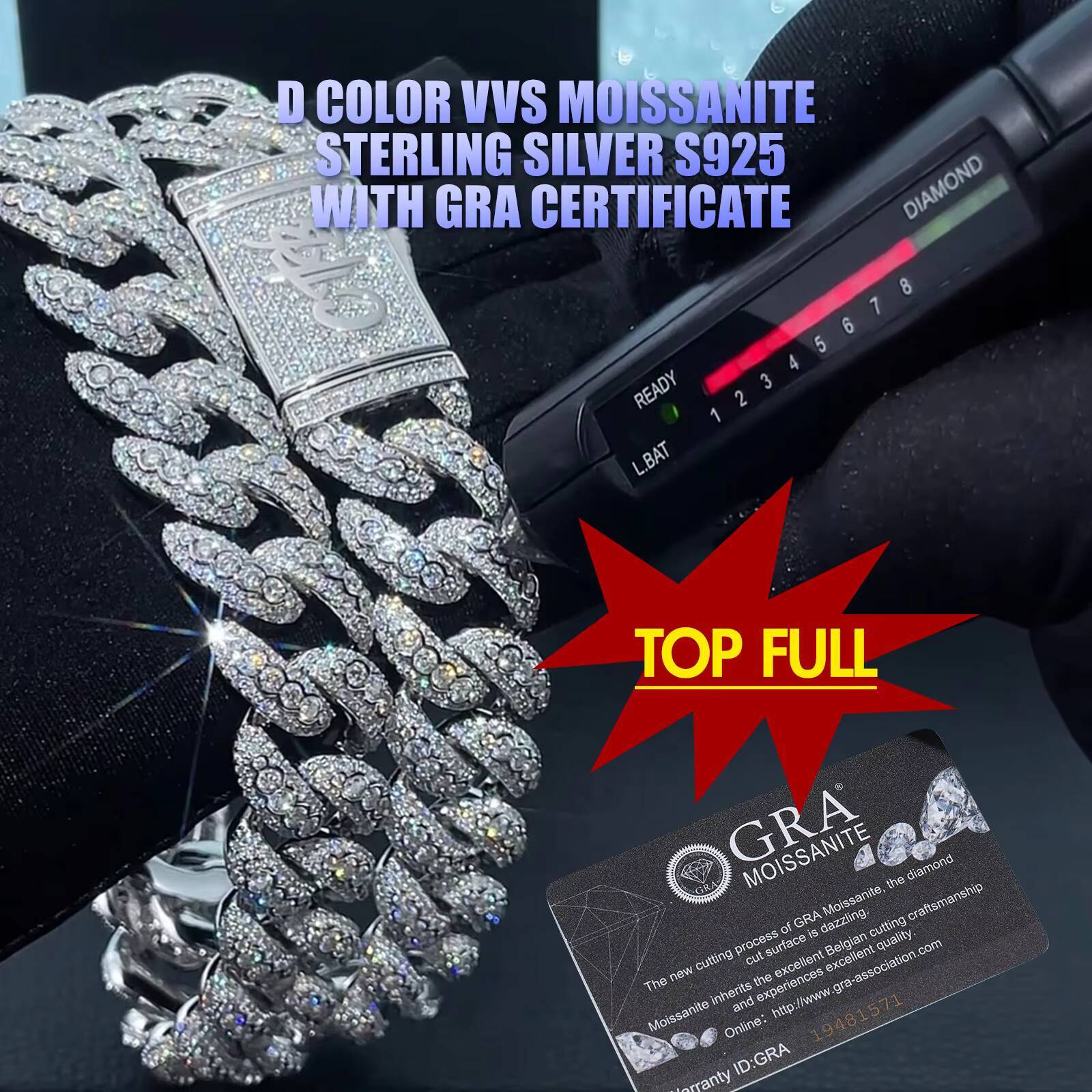 Custom Factory 20mm Four Rows Moissanite Cuban Link Necklace Hiphop Style for Men Women Passes Diamond Test for Men Women