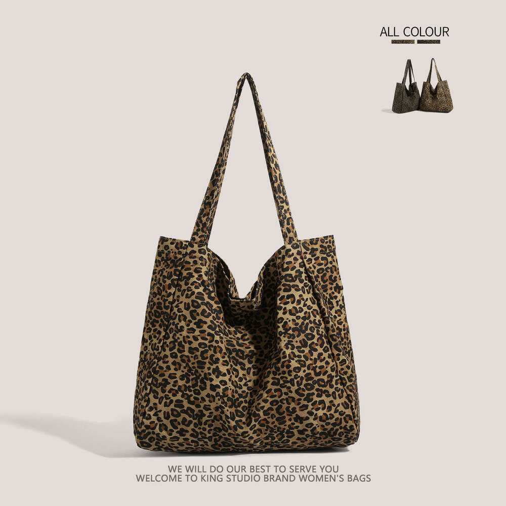 Niche Leopard Print Canvas for Women 2025 New Trend Lazy Style Shoulder Large Capacity Shopping Commuter Tote Bag