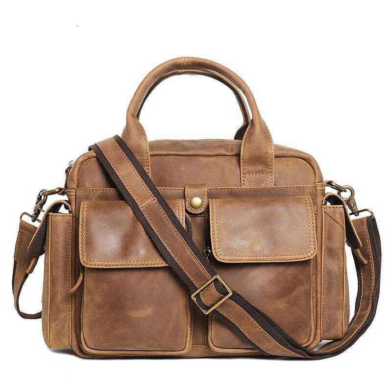 Highend Vintage A4 Brown Black 100% Genuine Leather Executive Office Men Briefcase Messenger Bag Portfolio Handbag M1636