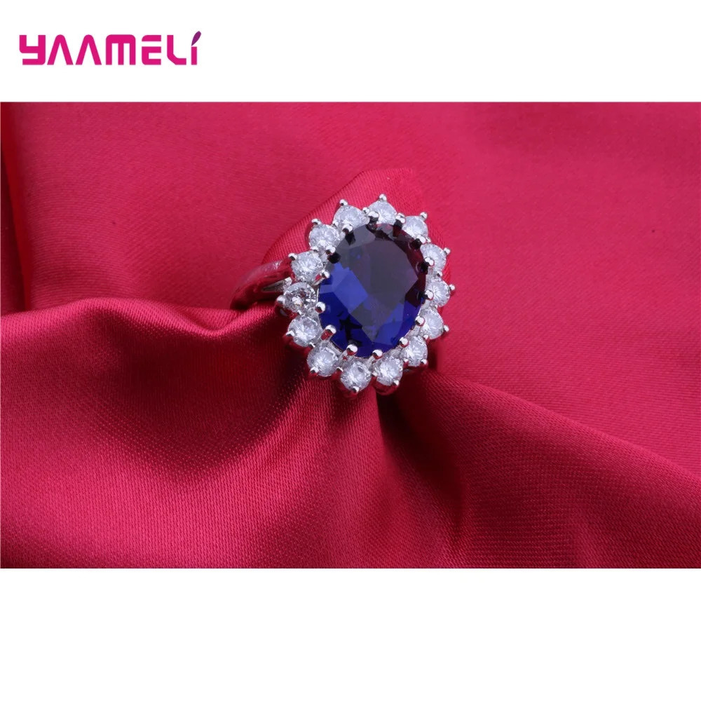 100% 925 Sterling Silver Women Wedding Engagement Jewelry Ring Classic Oval Flower n Shiny Cubic Zircon Crystal 250729