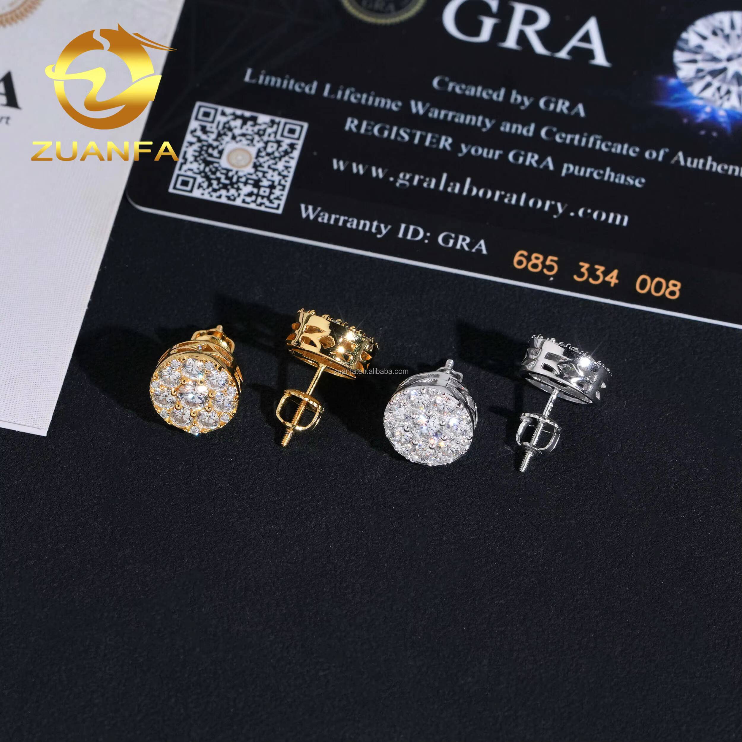 2025 Hot Selling Rhodium Plated Bulk Stock in America Warehouse Rapper Jewelry Hip Hop S925 Screw Back Moissanite Stud Earrings