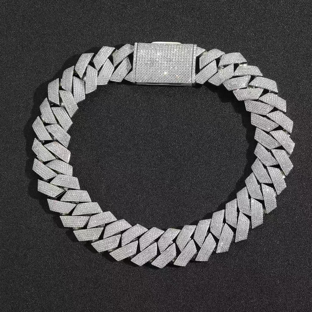 bracelet designer jewelry moissanite chain cuban k High Quality 3 Rows VVS Moissanite Dia Chain White Rose Gold Plated Hip-hop chains for men necklace