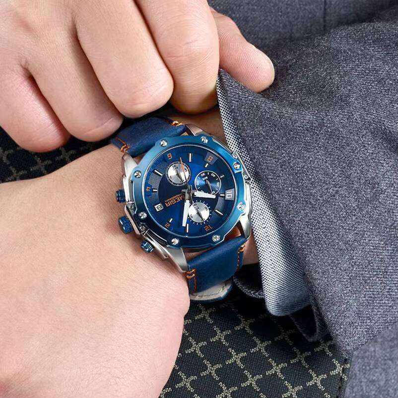 MEGIR Men's Chronograph Watch - Genuine Leather, Waterproof, Luminous, 45mm - Summer Hot Seller
