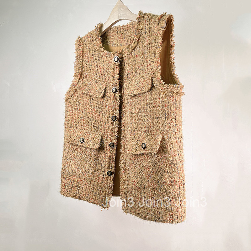 Internet Celebrity French Style Small Fragrance Vest Coat for Women Autumn and Winter New Elegant Thick Tweed Vest Top Mid-Length Coat