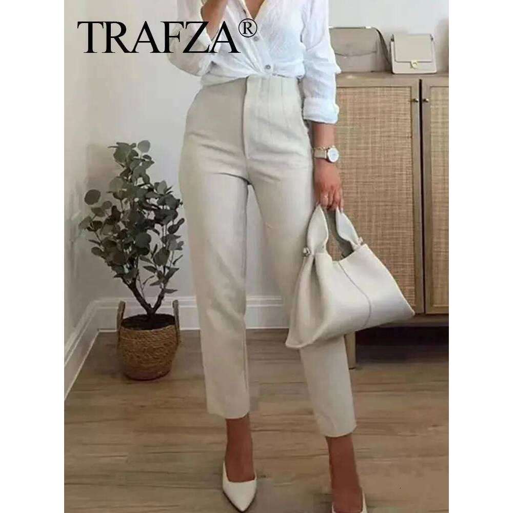 Solid Trouser High Waist Slim Zipper Fly Long Pants Female Wild Commute Office Lady Woman Pencil Pant Street