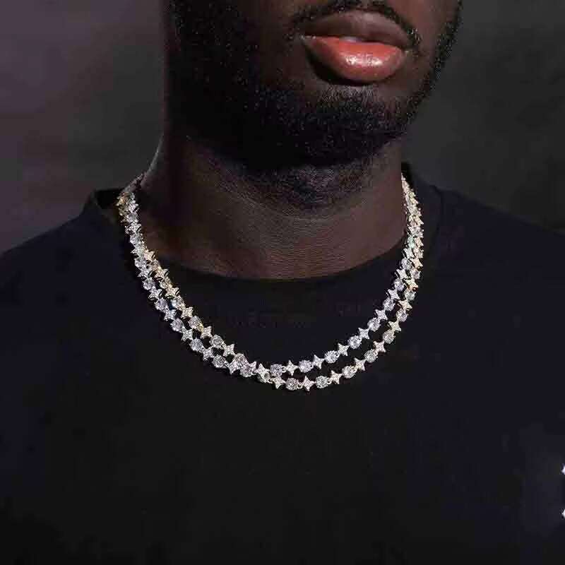 Hip-hop D Color Iced Out Moissanite Dia Tennis Necklaces For Women Men with Certificate Sterling Sier Neck Chain