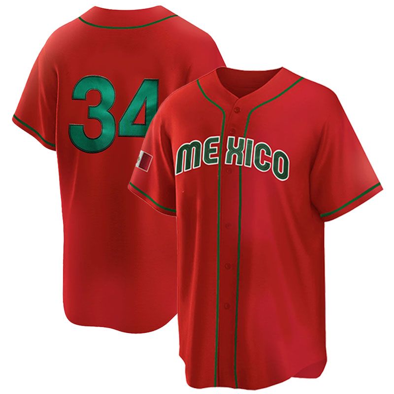 Men's Mexico Red Jerseys Embroidered Shirts Uniform Jersey Baseball Button Down Shirt Birthday Sports Gifts for Men Women Free shipping