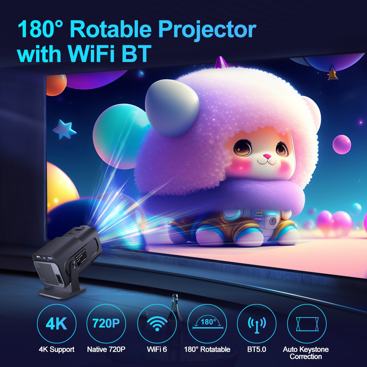 Magcubic HY320 Mini Newly Native 720P Android 11 4K Projector 300ANSI Wifi6 BT5.0 Cinema Outdoor Portable 180° Rotable Projector