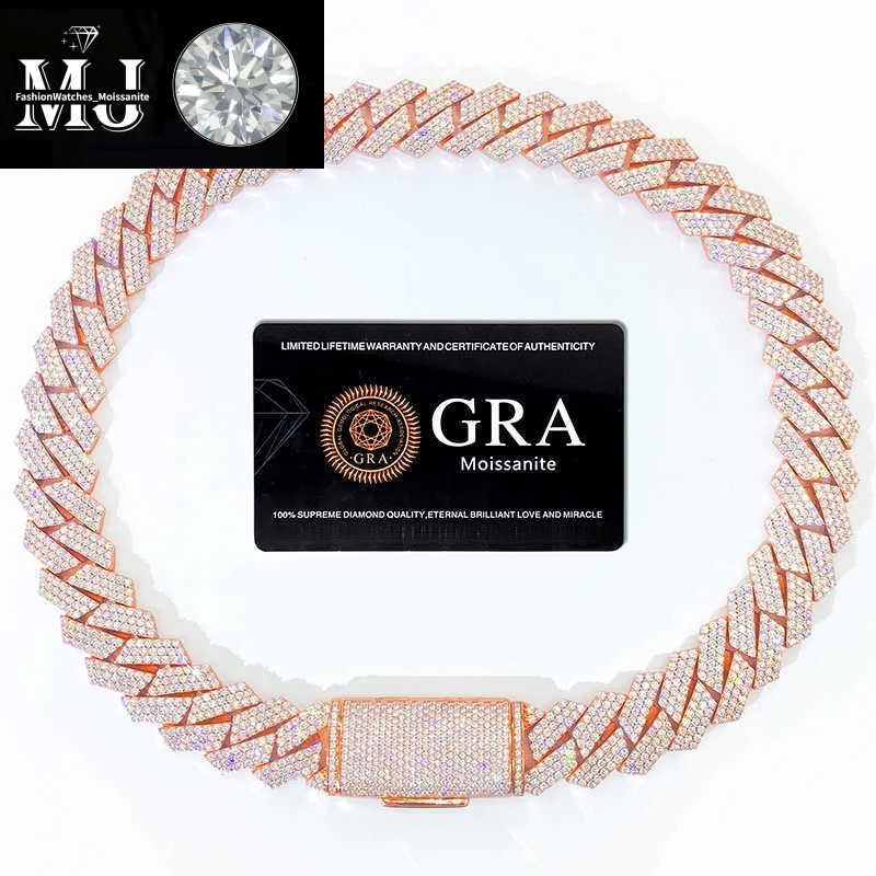 Necklace moissanite cuban link hip hop jewelry iced out chain 15-20mm 3 Rows Down Miami Dia Sier Vvs Moissanite custom pendant