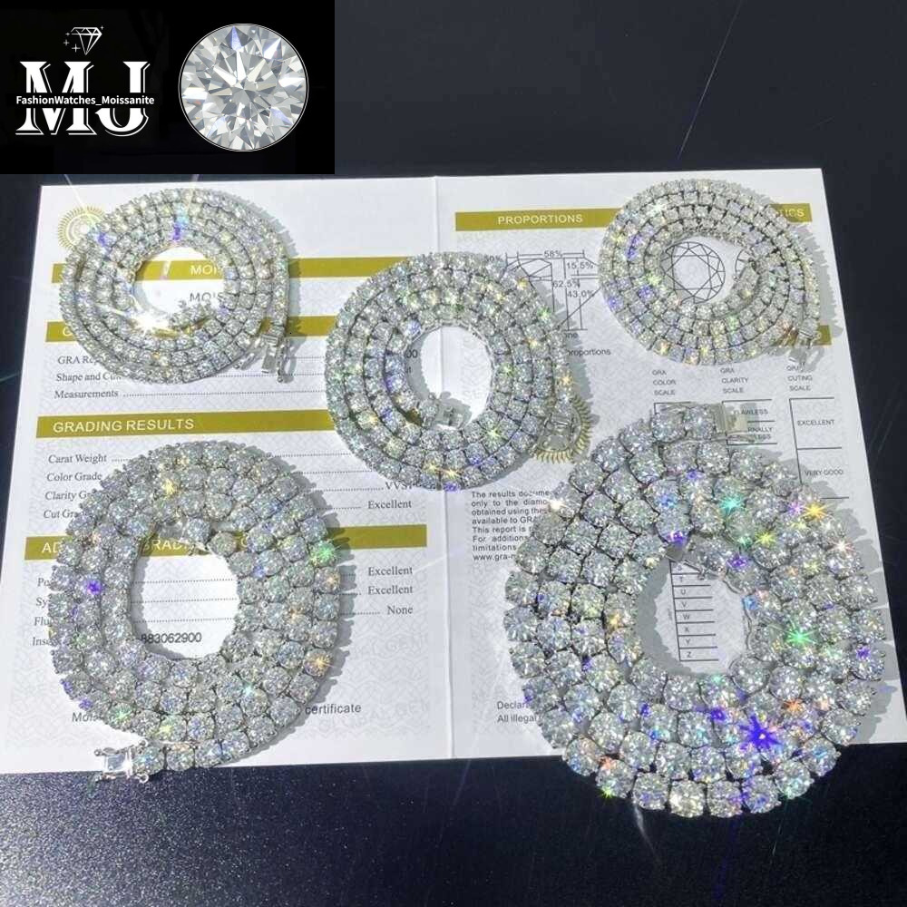 necklace Hip Hop Sterg Sier 2mm 3mm 4mm 5mm 6.5mm VVS Moissanite Dia Necklace moissanite tennis chain
