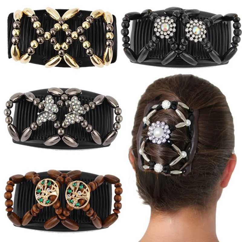 Beads Hair Combs Shiny Rhinestone Beaded Hair Claws Magic Tuck Comb Updo Accessories Elastic Hair Accessories Bun Ponytail Holder DIY 1PC Z250729