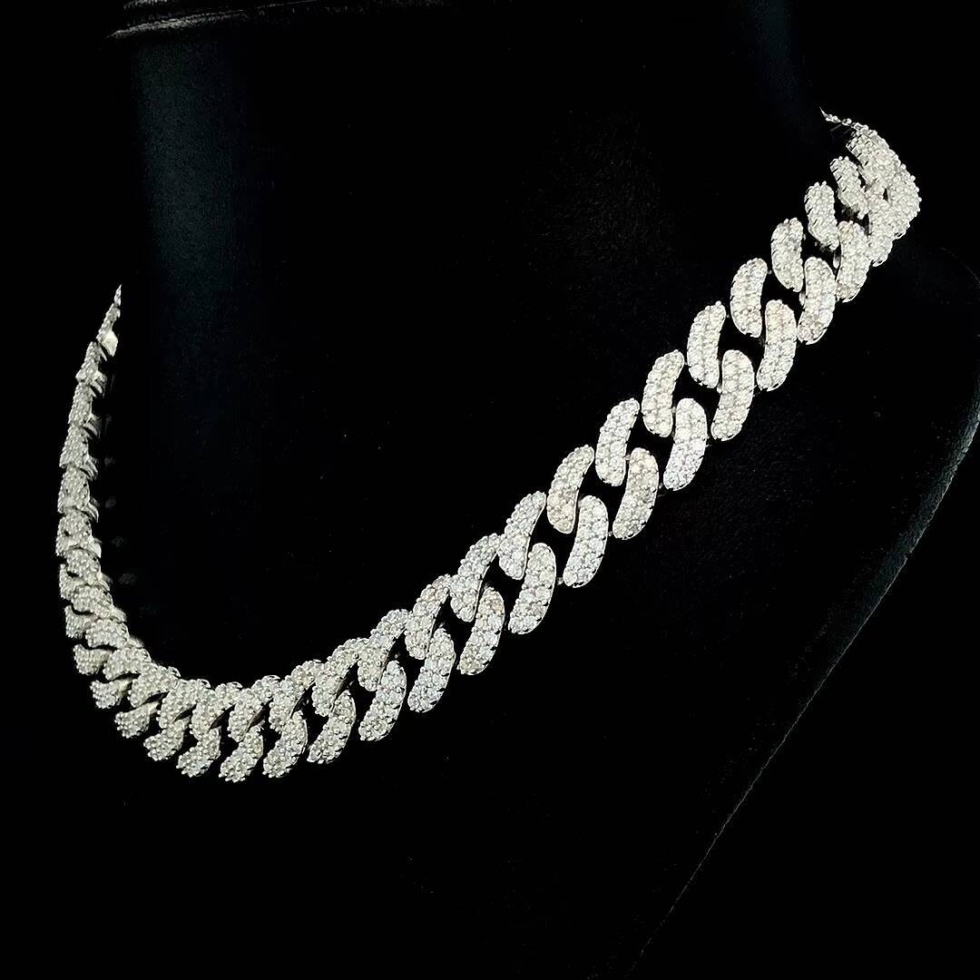 15mm 3 Rows 10kt Solid Gold Cuban Link Chain for Unisex Iced Out With Round Brilliant Cut Lab Grown Diamonds
