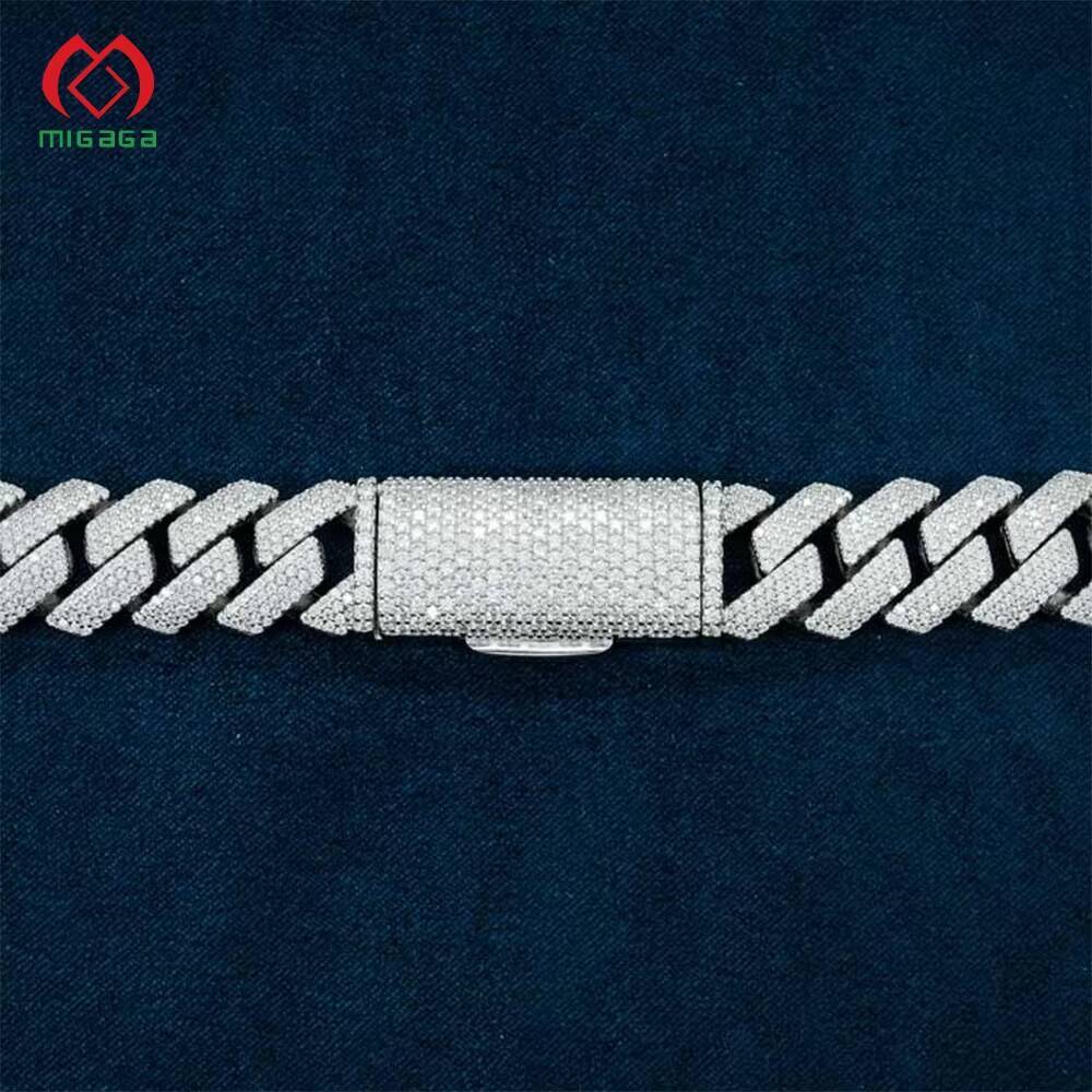 Factory Supply Discounted Price Low Moq Accept Custom Design 4-Row 15mm 14k Gold 925 Sterling Silver Moissanite Cuban Link Chain