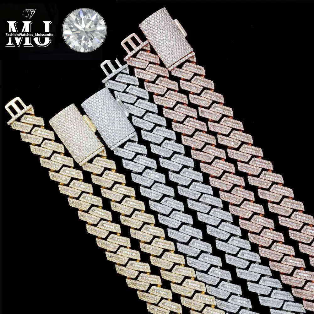 18mm Moissanite Iced Out Dia Gold Chain Necklace Real 14k White Miami Cuban