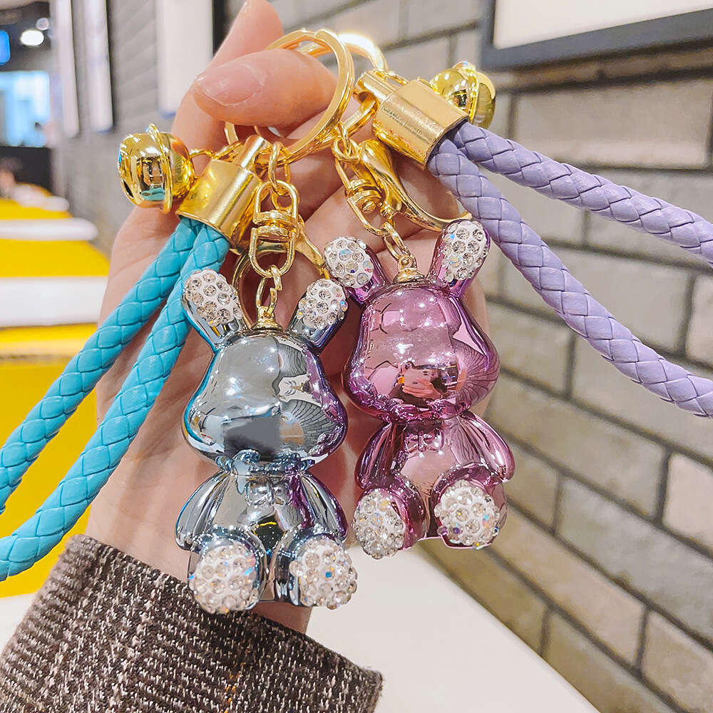 Exquisite Metallic Color Doll Electroplated Point Drill BV Braided Rope Bow Tie Rabbit Keychain Women's Bag Pendant Gift