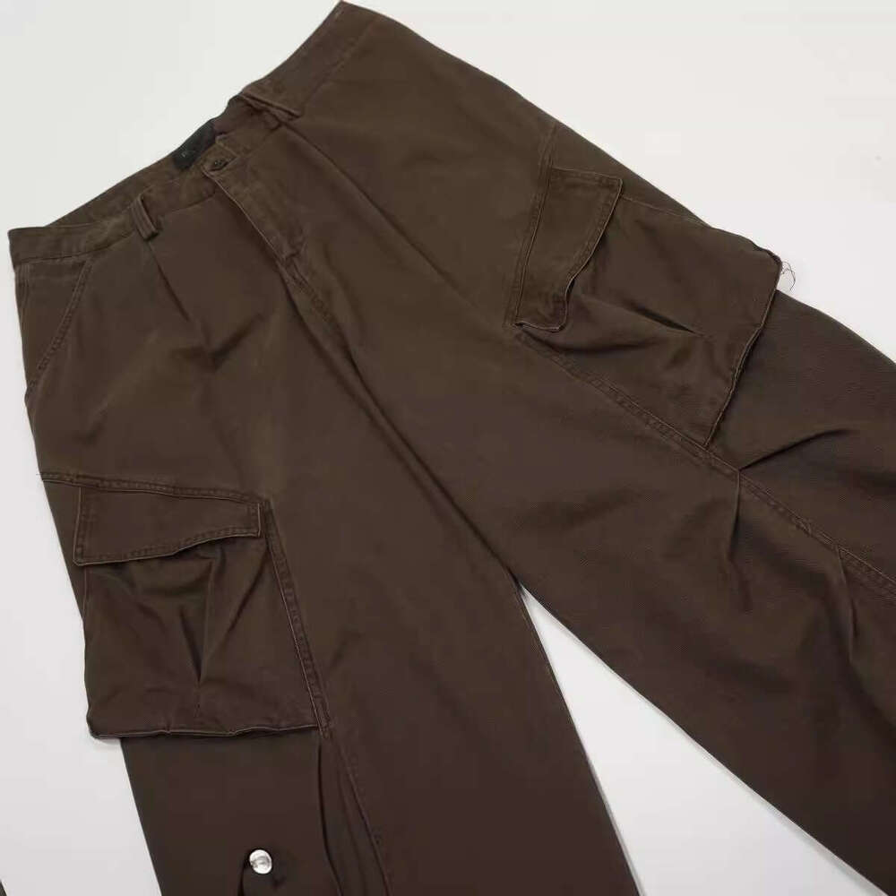 11Kn American High Street Cargo Multi-Pocket Design Wide-Leg Casual Unisex Loose Floor-Length Pants B5