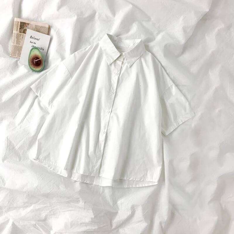 White Shirts Women Fashion Black Tie Japan Style Preppy Students JK Girls Blouse Simple Solid Loose Summer Button Up Tops New