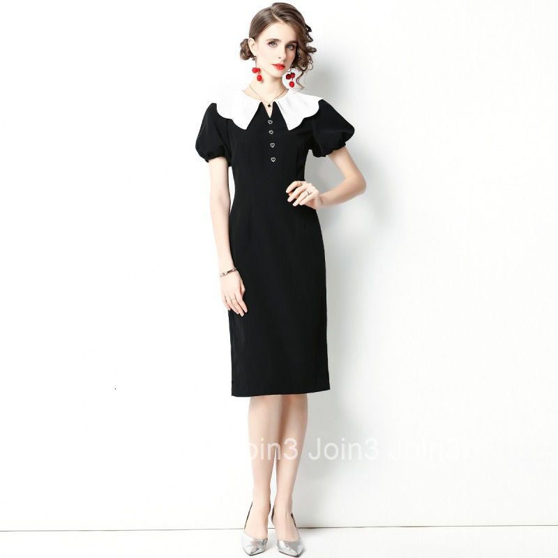 Summer New Womens Style Doll Neck Waistband Lantern Short Sleeve Dress Mid length Non Pilling and Non Fading