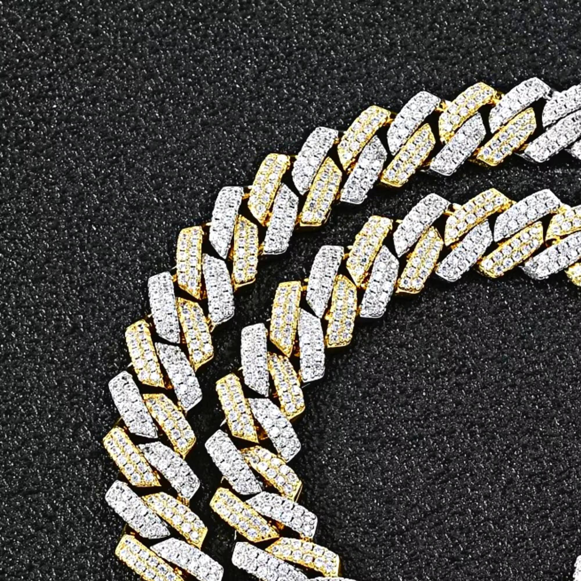Two tone diamond chain crafted in 925 sterling silver with high quality moissanite diamonds vvs clarity cuban chain collection