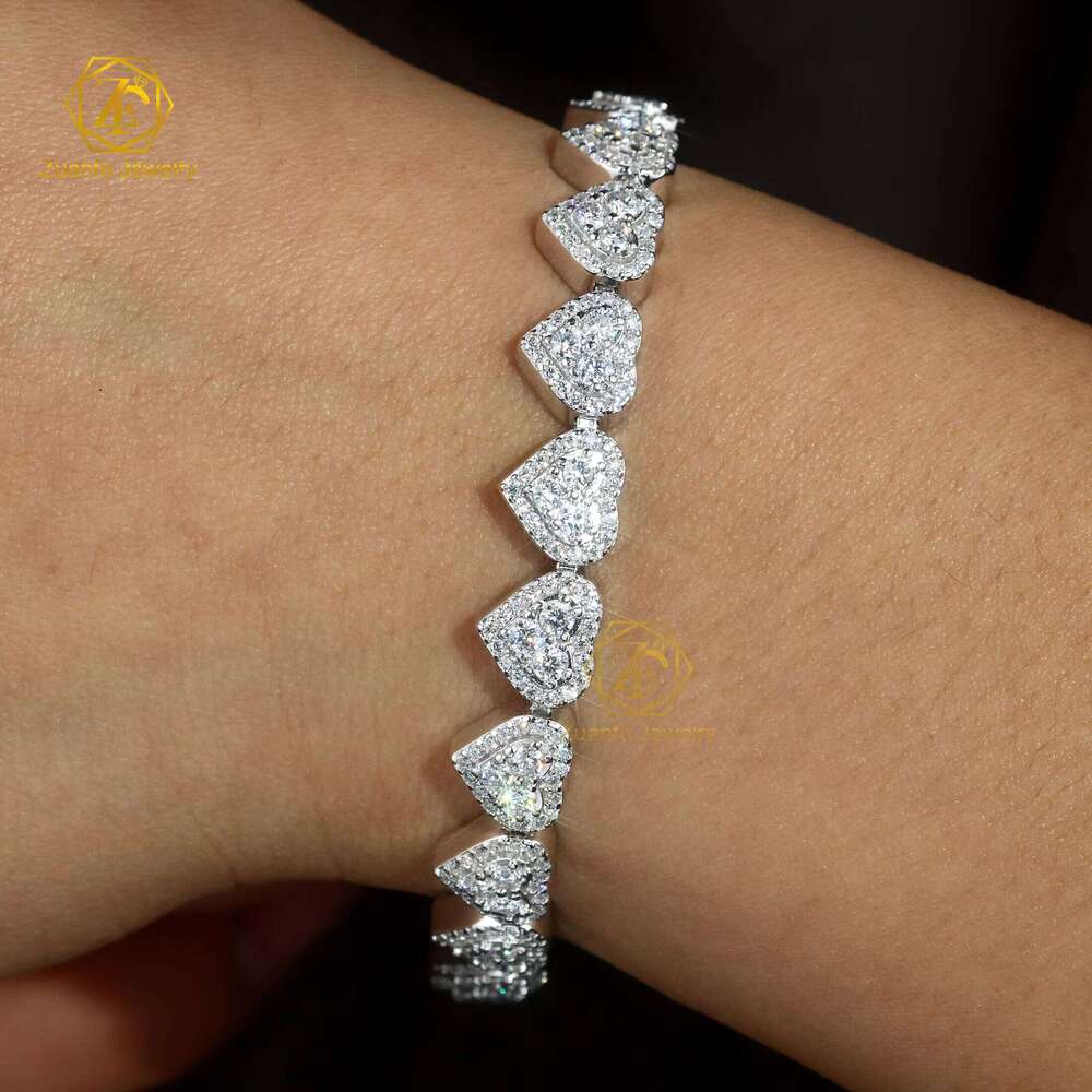8mm Width Heart Pattern Moissanite D VVS GRA Certified Sier Jewelry Ice Out Hiphop Men Bracelet
