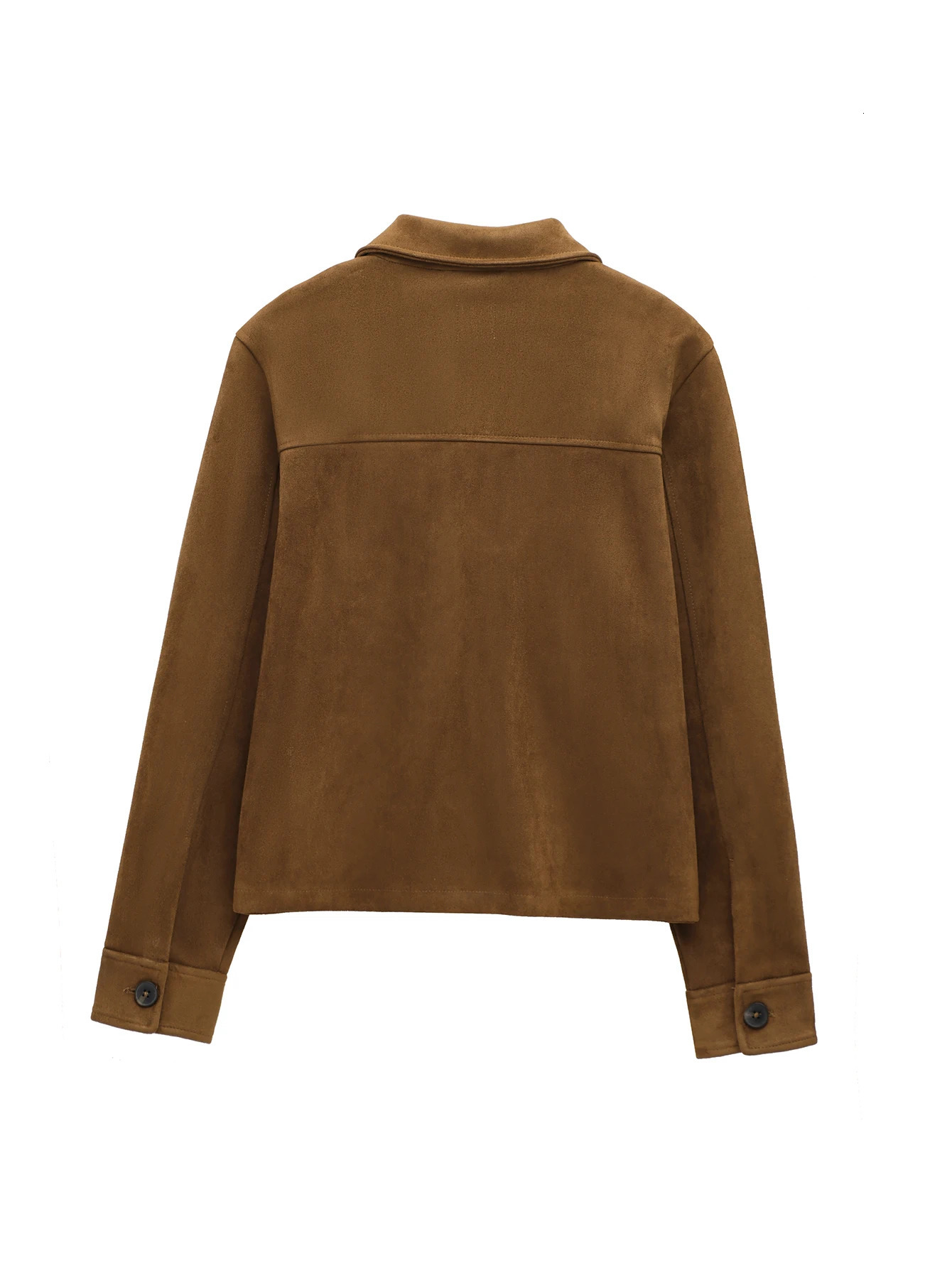 Fashion Womens Suede Texture Jacket Long Sleeve Cropped Coats Women Casual Outerwear 250729