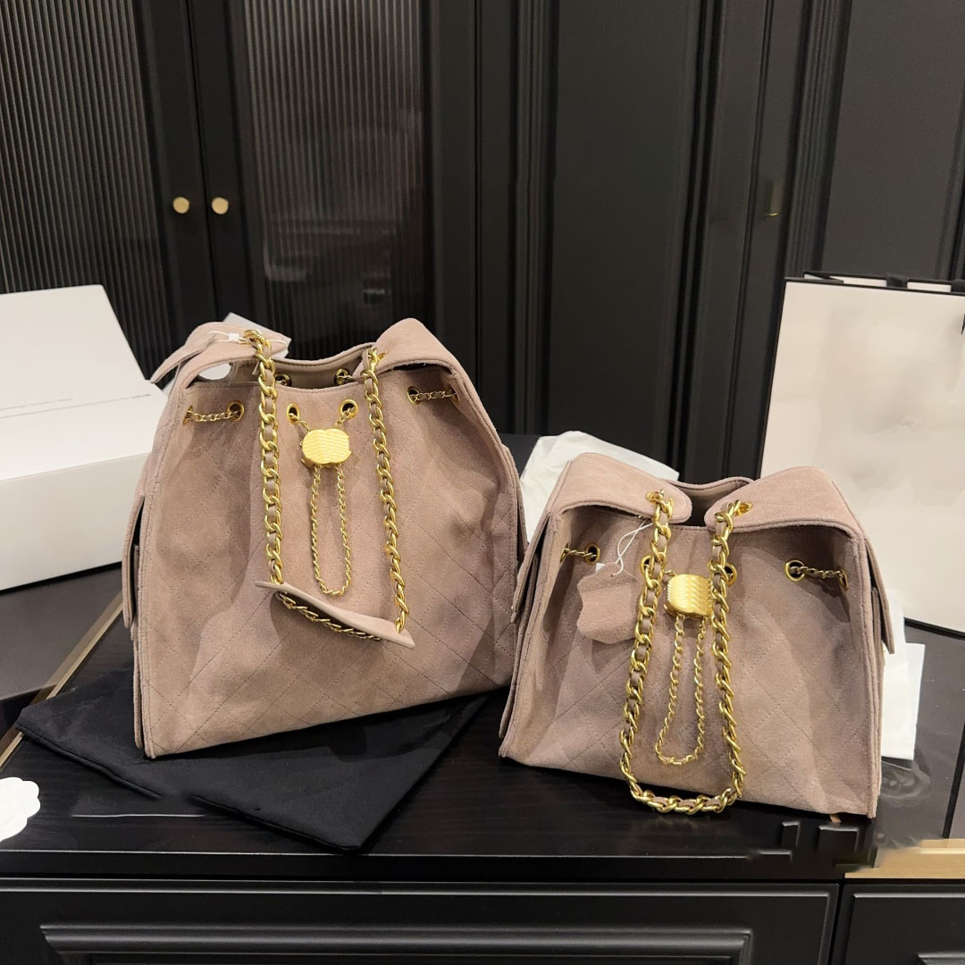 2 sizes Drawstring Designer Bag Hobo Bag Shoulder Bags Suede String Bucket Tote Leather Casual Lattice Chain Fashion Luxury Shoulder Bags 230715